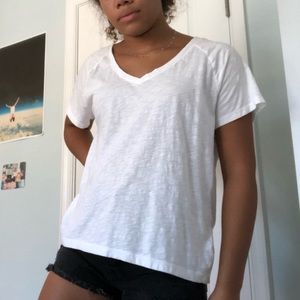 white oversized v-neck